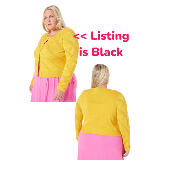 Jason Wu Women Medium Black Jacquard Knit Button Front Cardigan CROP Sweater - Picture 4 of 7